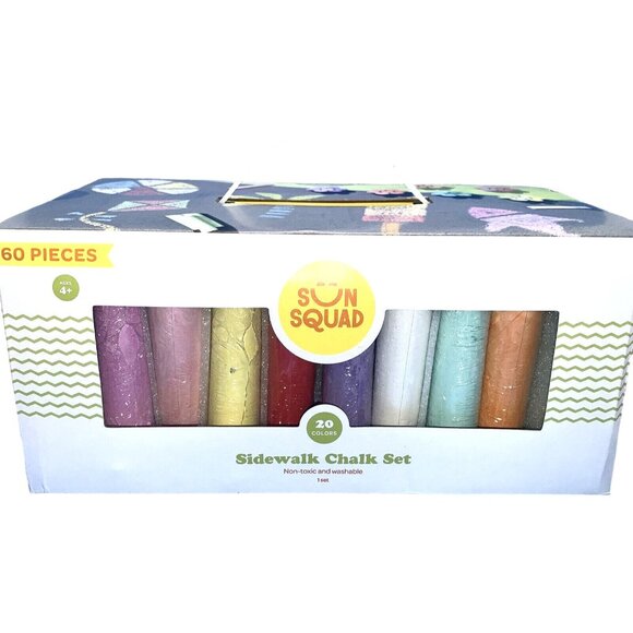 60PC Sidewalk Chalk Set Multicolor 20 Colors Sun Squad Sealed Chalk Summer Fun - Picture 1 of 1
